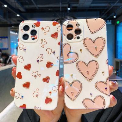 China Shockproof Hot Blue Csi Ray Love Heart CartoonPhone Case With Diamond For iPhone 13 13 Pro Max X XS XR 7 8 Plus for sale