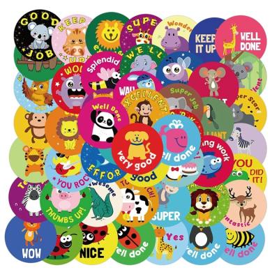 China 50Pcs Sticker Vinyl Decorative Cute Animal Waterproof Positive Round Reward Stickers For Kids for sale