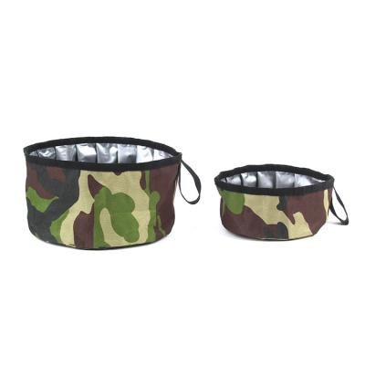 China Large Capacity Camouflage Waterproof Dogs Outdoor Pet Food Bowl Collapsible Dog Water Bowl for sale