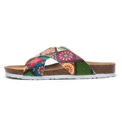 China Retro Stijl Dubbele Riemen vormen Patronen Pantoffels van het het strand de Sandals Aangepaste huis van Damepu shoes Cork Sole dames voor Vrouwen Te koop