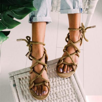 China Wholesale Hot sale Bohemian style slippers With Ribbons Flat Casual shoes Peep-Toe summer Sandals Women for sale