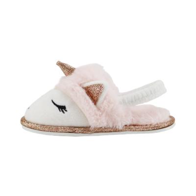 China cute unicorn faux  fur comfortable winter kids slippers warm house indoor baby  fluffy cartoon child slippers for sale