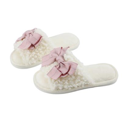 Cina Donne Sherpa morbido con signora Fluffy Slide Open Toe Slippers dello scorrevole della schiuma di memoria di Bowknot in vendita