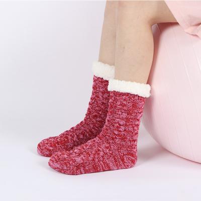 China new Winter Knit Anti Slip Grippers Slipper Sock Women House medium length Slippers solid color Carpet Socks for sale