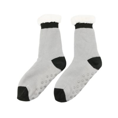 China Gray  Cashmere Knitted Fleece Slipper Socks Home Indoor Sweater Sherpa Slipper Socks for sale