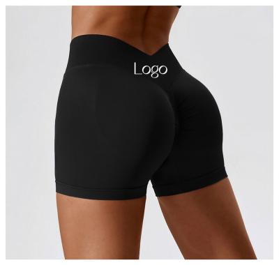 China Breathable Seamless Spandex Fabric High Waist Yoga Shorts Belly Slimming Butt Lifting Fitness Pants Outerwear Running Sports Shorts for sale