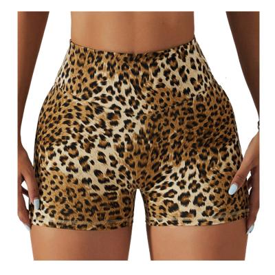 China Breathable European and American leopard print peach hip fitness high waist slim sports pants hot gold yoga short for sale