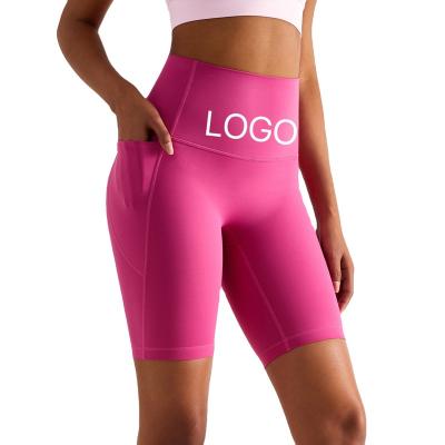 China Breathable Gym Sports Yoga Shorts with Pocket Workout Custom LOGO and Printing Biker Shorts For Women ladies for sale