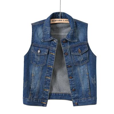 China Breathable Denim Women Invest Luxury Beading Fashion Autumn Plus Size Jeans Jacket Ripped Sleeveless Loose Short Coat Causal Vests for sale