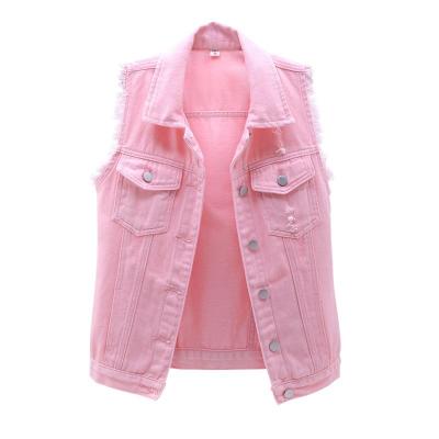 China Breathable Autumn Women Denim Vest Sleeveless Vest Students Tops Jeans Jackets Casual Red Purple Pink Yellow Blue White for sale