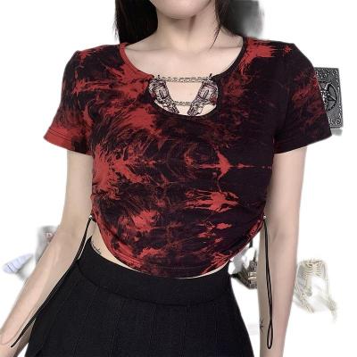 China Anti-wrinkle Coldker 2022 cropped navel contrast crop shorts tops women tie-dye European and African popular T-shirt women's clothing for sale