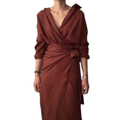 China Breathable Women Casual Belted Elegant Shirt Dress Celmia Lapel Long Sheath Party Solid Leisure Midi Dress 2022 Fashion Vestidos for sale