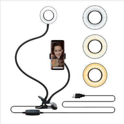 China Mini Mini 3.5 Inch 9cm 2 In 1 Cell Phone Fill Light LED Ring Light Holder And Table Clip With Phone Holder for sale