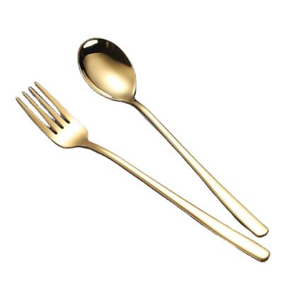 China New Stainless Steel Long Handle Viable Wholesale Spoon Portable Tableware Spoon Fork Canteen Student Spoon for sale