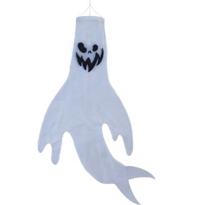 China Funny Hanging Double-sided Printing Ghost Hairdryer Luminous Polyester Ghost Face Flag Halloween Decoration Ghost for sale