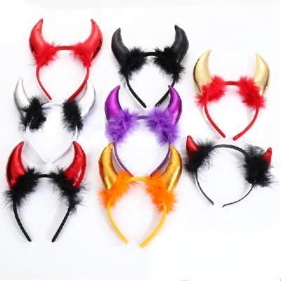 China 2021 Party Halloween Decoration Props Devil Horn Headband Atmosphere Supplies Shiny Plush Hair Curl for sale