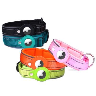 China High End Padded Nylon Airtag Pet Tracker Collar Padded Reflective Dog Collar for sale