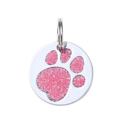 China Custom Engraved Glitter Dog Paw Europe Pet ID Tag Reflective Nametag for sale