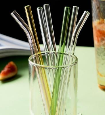 China Traditional Reusable Clear Colorful Bent Straight Milk Cocktail Straw Eco Borosilicate Glass Drinking Straws High Temperature Resistance for sale