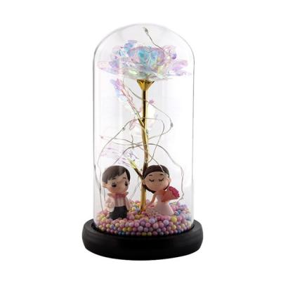 China Popular Gold Foil Rose Flower Glass Shade Led Light Valentine's Day Gift Decoration for sale