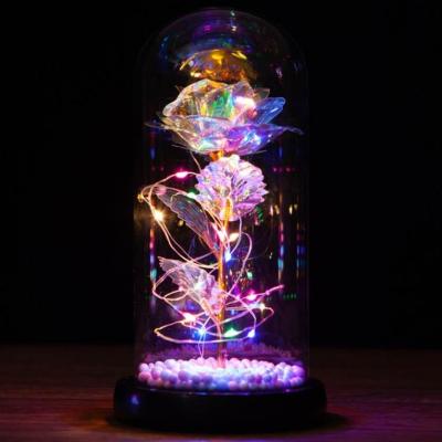 China Popular Galaxy Rose Flowers Forever Enchanted Rose with Colorful LED Light in Glass Dome for Romantic Gifts on Valentine Mothers Day for sale