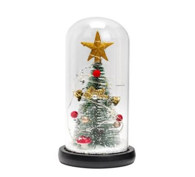 China Popular Christmas Decorations Clearance Christmas Gift Glass Cover Christmas Tree Cedar Elk Decoration LED Lighting Decoration for sale