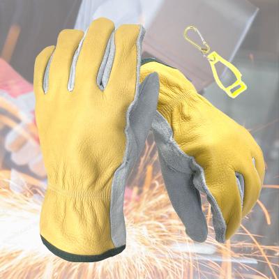 China NMSafety Anti-Cutting Cowhide Work Gloves for Gardening Cutting Construction Leather Welding Gloves with Staples for sale