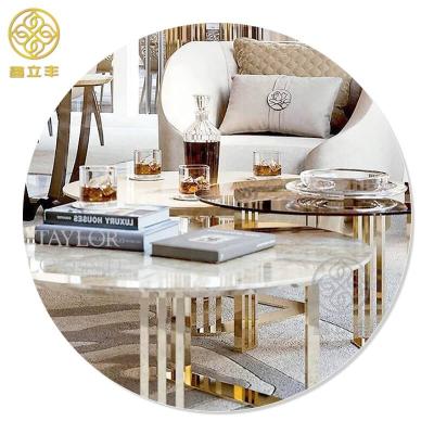 China Morden Coffee Table Guangdong Xinlifeng Factory Natural Round Stone Top Coffee Table for sale