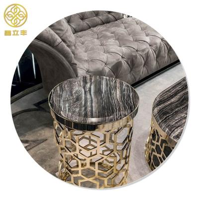 China Guangdong Xinlifeng Factory Customized Black Round Circle Metal Marble Coffee Table for sale