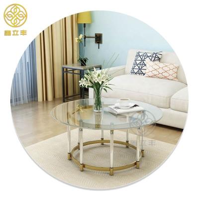 China Morden coffee table Guangdong Xinlifeng factory round glass top side coffee table for sale