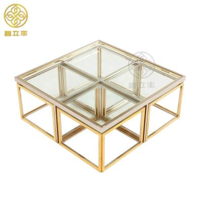 China Guangdong Xinlifeng modern factory modern glass top coffee table sets on sale for sale