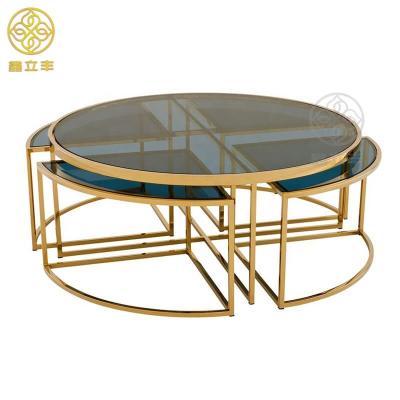 China Guangdong factory modern metal and glass top coffee table living room for sale