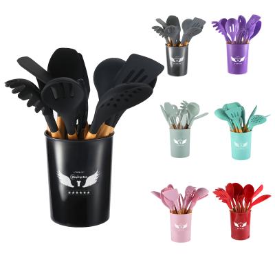 China Durable 13 Pcs Silicone Spatula Heavy Duty Kitchen Utensils Sets Accessories For Cooking With Wooden Handle Heat Resistant BPA Free for sale