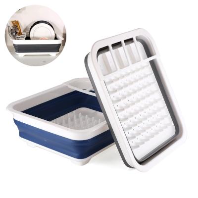 China Viable Organizer Plastic Dish Rack Kitchen Dish Folding Drying Storage Box for sale