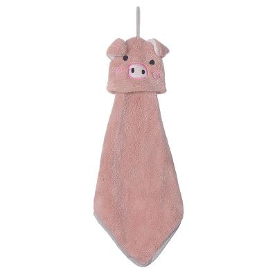 China Viable Wholesale Low Price Pig Style Microfiber Reusable Soft Cleaning Hanging Hand Towel for sale