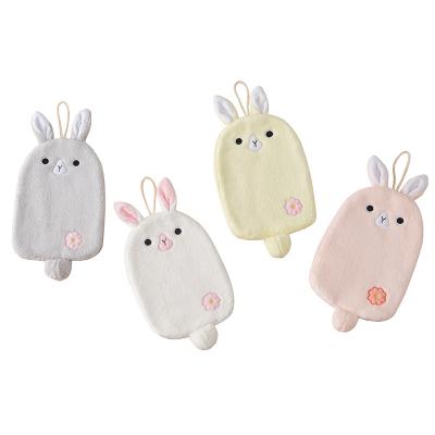 China Viable High Quality Cute Rabbit Coral Velvet Hand Towel For Soft Cartoon Rabbit Kids Children for sale