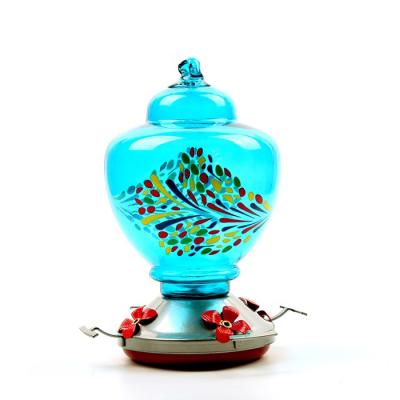 China Hot Sale Viable On Amazon Hummingbird Feeder Hand Blown Glass 30 Ounces Hummingbird Nectar Capacity Include Hanging Wires and Ditch Hook for sale