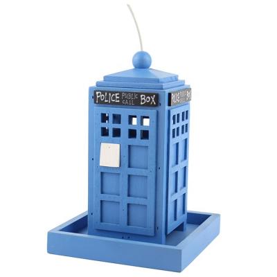 China Blue Wooden Police Telephone Booth Driver Novelty Sustainable Outdoor Hanging Feeding Station for sale