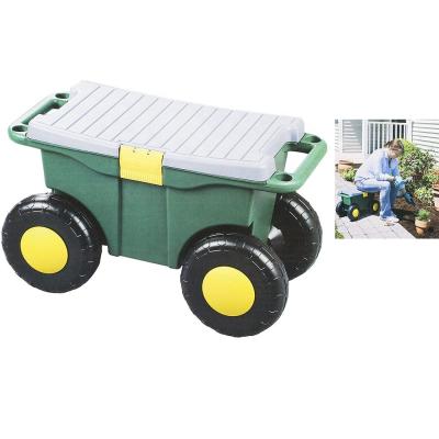 China Removable Rolling Storage Garden Storage Bench Plastic Tool Cart Seat 4 Wheels Tools Storage Container Plastic Scooter for sale