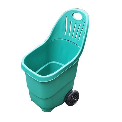 China 60L PP Handle Green Hand Truck Easy Mobile Plastic Roller Bucket Cart Garden Tool Soft Multi Purpose With 2pcs Wheels Yard for sale