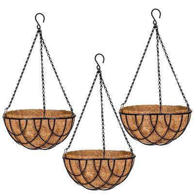 China Outdoor Flowers Plant 3pcs Garden Decor Plant Stand Basket Vintage Wire Hanging Cocos Flower Pot Basket Sets With Coco-Liner For Garden Patio for sale