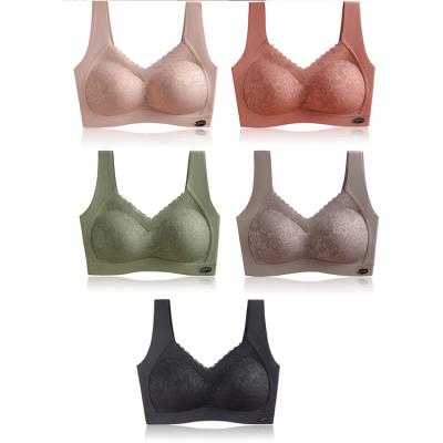 China Ladies Sexy Lace Gather Underwear camisole Big Size Thin Cotton Cup Bra Lace Lingerie no rims mite-removing honeycomb latex pad for sale