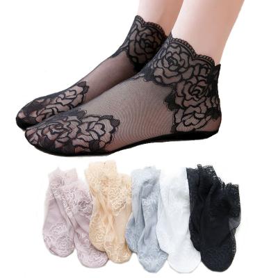 China Wholesale Hot Sale Fashion Silk Socks High Quality Beautiful Lace Cotton Bottom Socks Women for sale