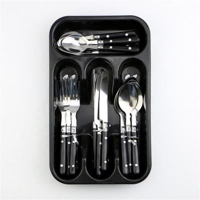 China Durable Plastic Silver 24PCS Rivets Handle Cutlery Set With Plastic Tray Packing for sale