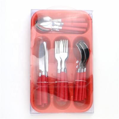 China 24PCS Tray Packing Plastic Handle Cutlery Set Cucharas De Metal Viable for sale