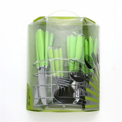 China Sustainable Hot Selling 24 PCS South America Stainless Steel Cutlery Set With Plastic Handle for sale