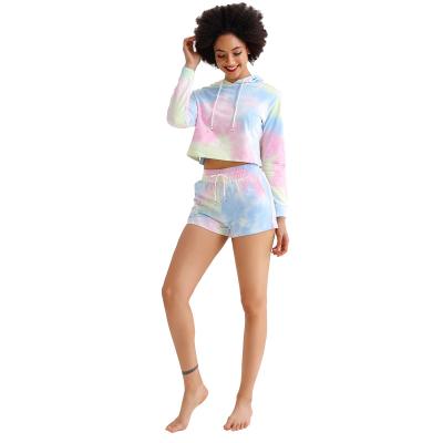 China QUICK DRY Summer Comfortable Tie Dye Jogger Sweatsuit Shorts Two Piece Women Suit for sale