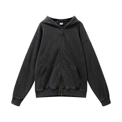 China High Quality Anti-Wrinkle Casual Street Wear Acid Washed Oversized Dropped Shoulder Zipper Unisex Hooded for sale