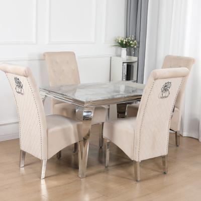 China Modern Luxury Extendable Texture Rectangle Marble Table With 4 Pcs Dining Chairs Restaurant Furniture Dining Table Home Set for sale