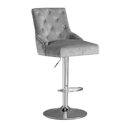 China Modern Design Velvet Fabric Adjustable High Counter Swivel Barstool Barchair for sale